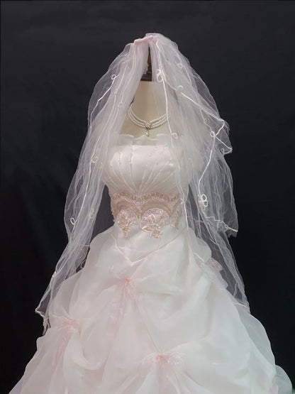 Princesses Ball Gown Strapless Pink Organza Long With Tiered Layers Veil Quince Dress inspo Quinceanera Dresses Formal 16th Birthday Outfit RB7918