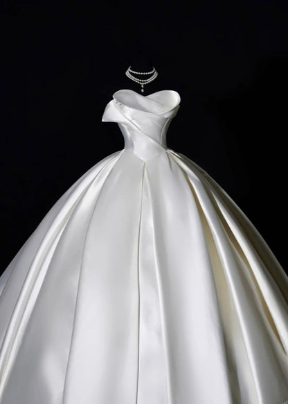 Langes Prinzessinnen-Brautkleid, Ballkleid, ärmellos, mit Herzausschnitt, aus Satin, mit plissierter Schleppe, weißes Brautkleid AS462