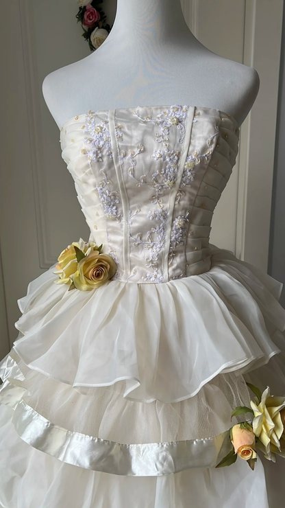 Ideen für Sweet 16 Ballkleider, trägerlos, Spitze mit gestuften Lagen, Ballkleid, 16. Geburtstag, Kleider RC0779