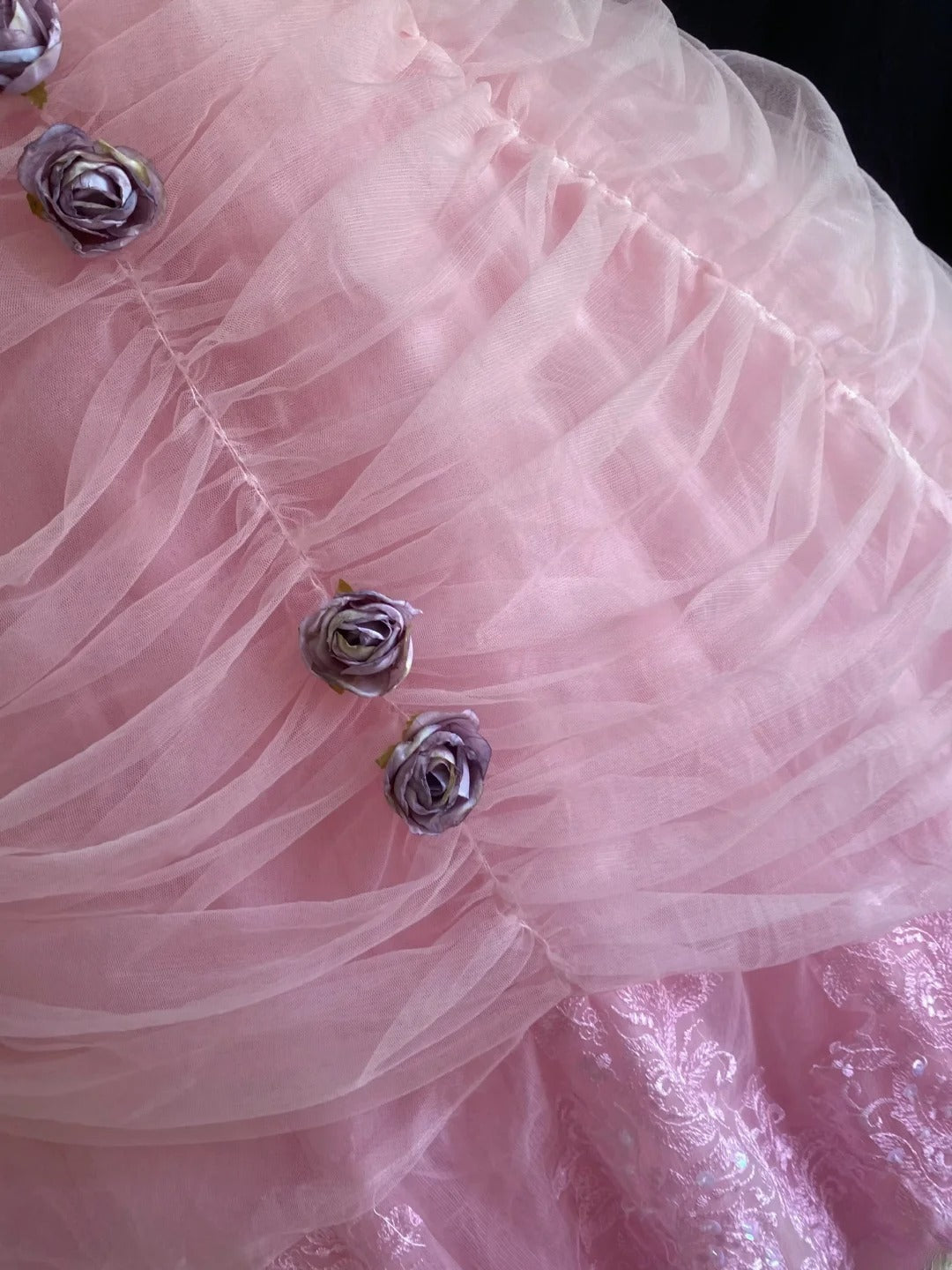 Princesses Ball Gown Sweetheart Pink Tulle Long With Tiered Layers Lace Quince Dress inspo Quinceanera Dresses Formal 16th Birthday Outfit RB7922