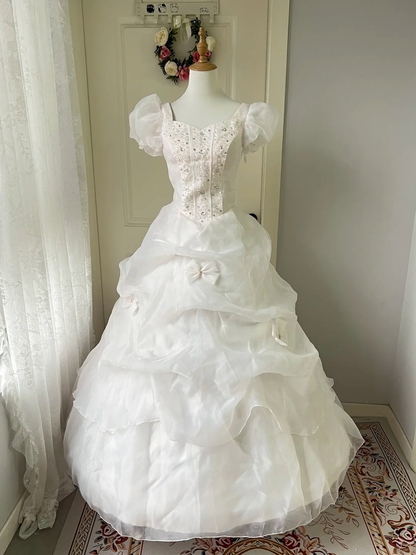 Ideen für Sweet-16-Kleider Ballkleid kurze Ärmel weiß mit gestuftem Ballkleid Sweet-Sixteen-Kleider zum 16. Geburtstag RC0782