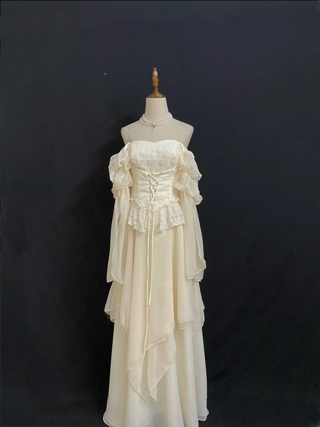 Vintage 90s A Line Square Neck Chiffon With Long Sleeves Prom Dresses Formal Outfit Evening Night Dress RB7923