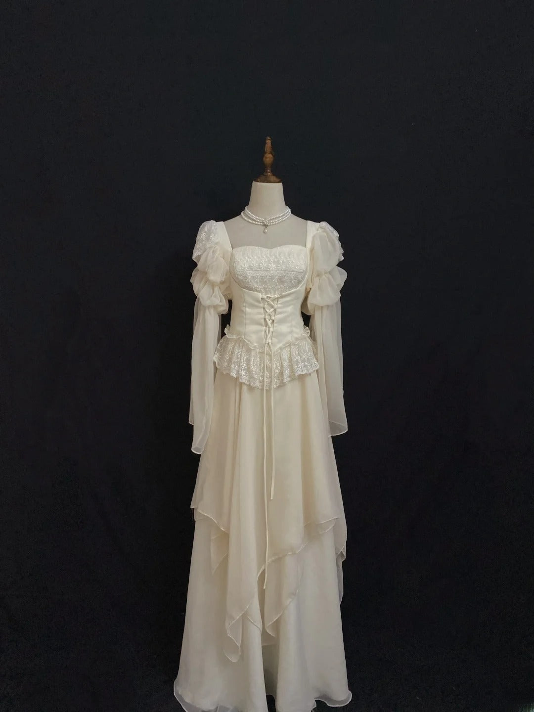 Vintage 90s A Line Square Neck Chiffon With Long Sleeves Prom Dresses Formal Outfit Evening Night Dress RB7923