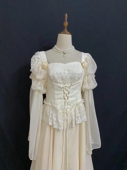 Vintage 90s A Line Square Neck Chiffon With Long Sleeves Prom Dresses Formal Outfit Evening Night Dress RB7923