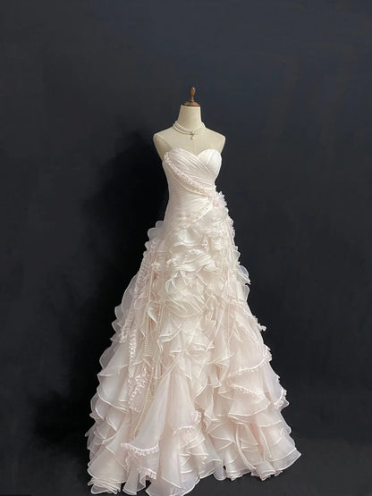 Vintage 90s Mermaid Sweetheart Chiffon With Tiered Layers Pink Lace Prom Dresses Formal Outfit Evening Night Dress RB7925