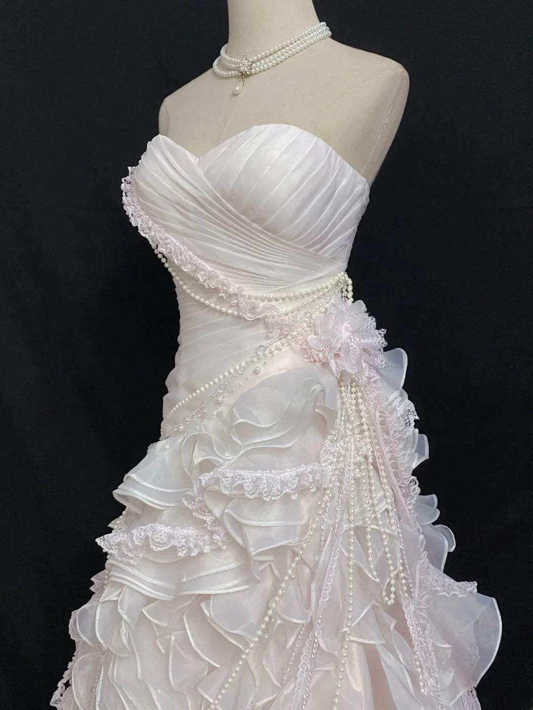 Vintage 90s Mermaid Sweetheart Chiffon With Tiered Layers Pink Lace Long Prom Dresses Formal Outfit Evening Night Dress RB7926