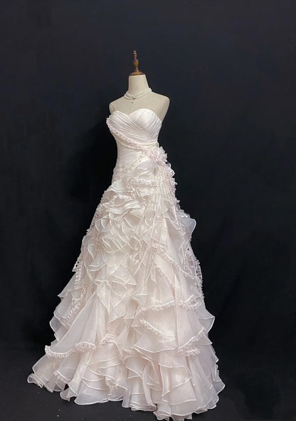 Vintage 90s Mermaid Sweetheart Chiffon With Tiered Layers Pink Lace Long Prom Dresses Formal Outfit Evening Night Dress RB7926