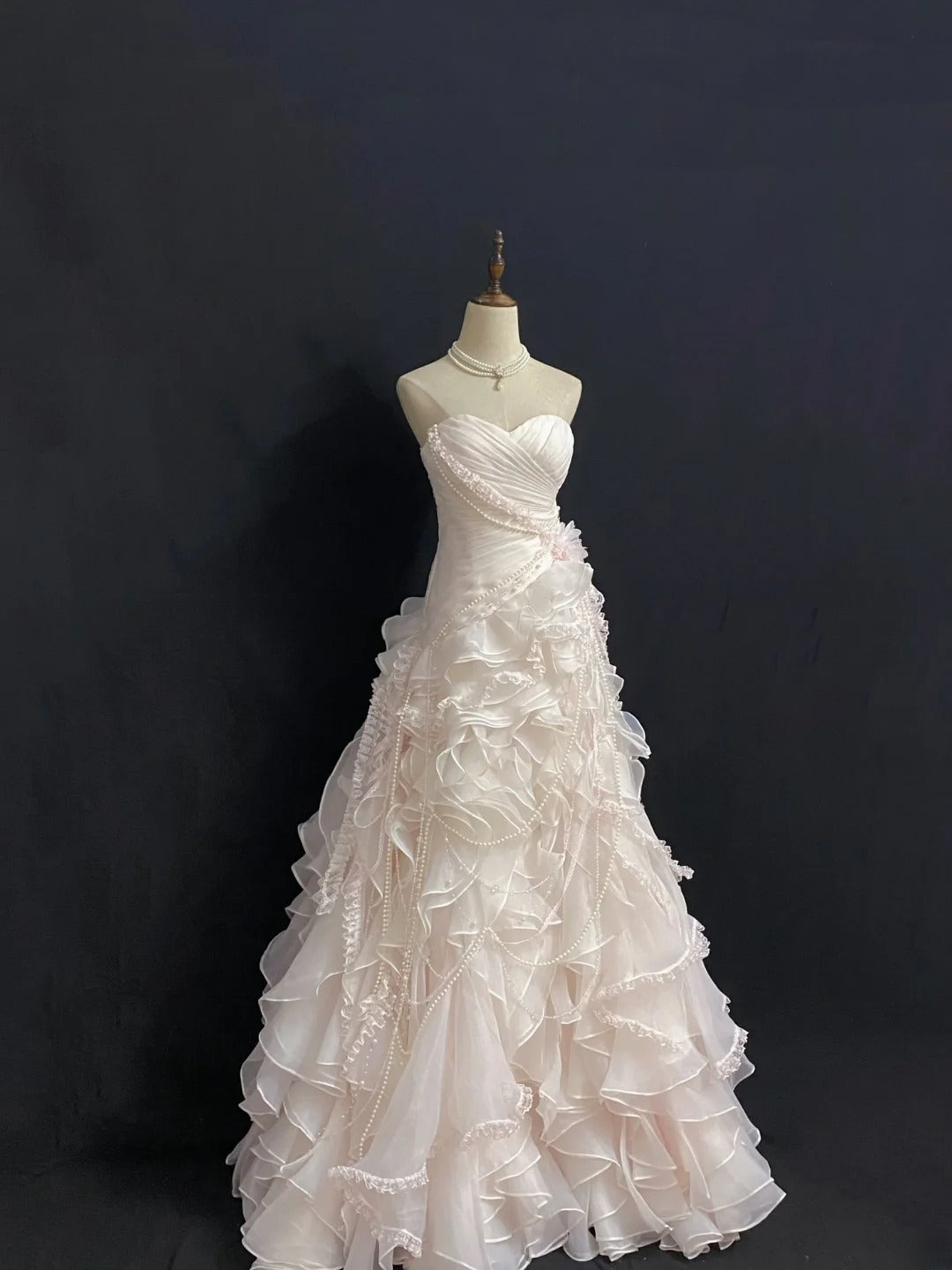Vintage 90s Mermaid Sweetheart Chiffon With Tiered Layers Pink Lace Long Prom Dresses Formal Outfit Evening Night Dress RB7926