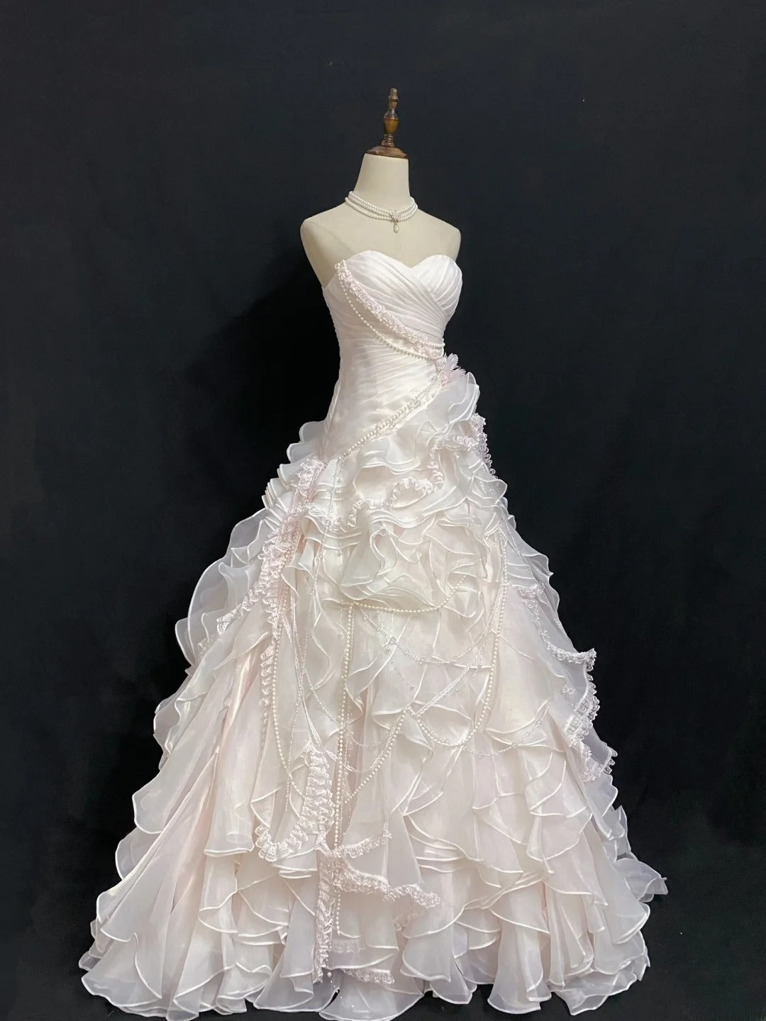 Vintage 90s Mermaid Sweetheart Chiffon With Tiered Layers Pink Lace Long Prom Dresses Formal Outfit Evening Night Dress RB7926