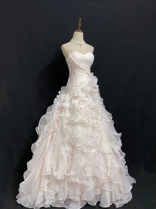 Vintage 90s Mermaid Sweetheart Chiffon With Tiered Layers Pink Lace Long Prom Dresses Formal Outfit Evening Night Dress RB7926
