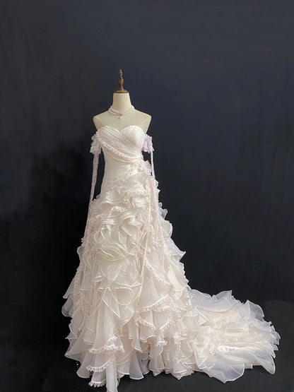 Vintage 90s Mermaid Sweetheart Chiffon With Tiered Layers Pink Lace Prom Dresses Formal Outfit Evening Night Dress RB7925