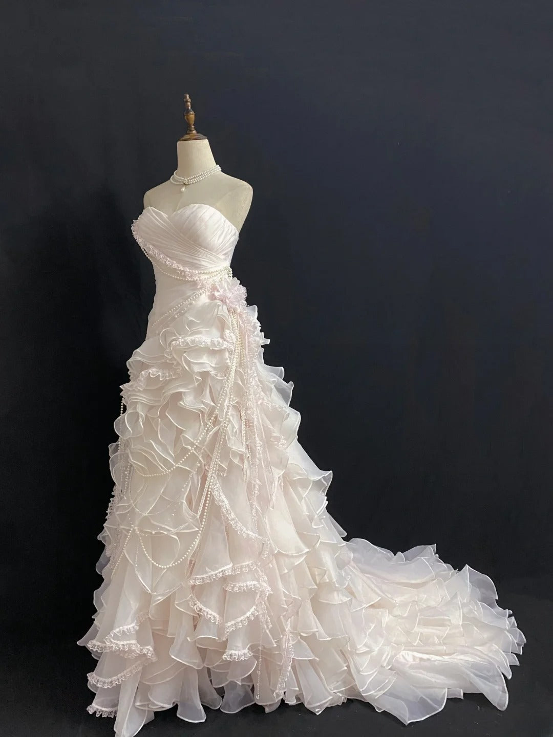 Vintage 90s Mermaid Sweetheart Chiffon With Tiered Layers Pink Lace Prom Dresses Formal Outfit Evening Night Dress RB7925