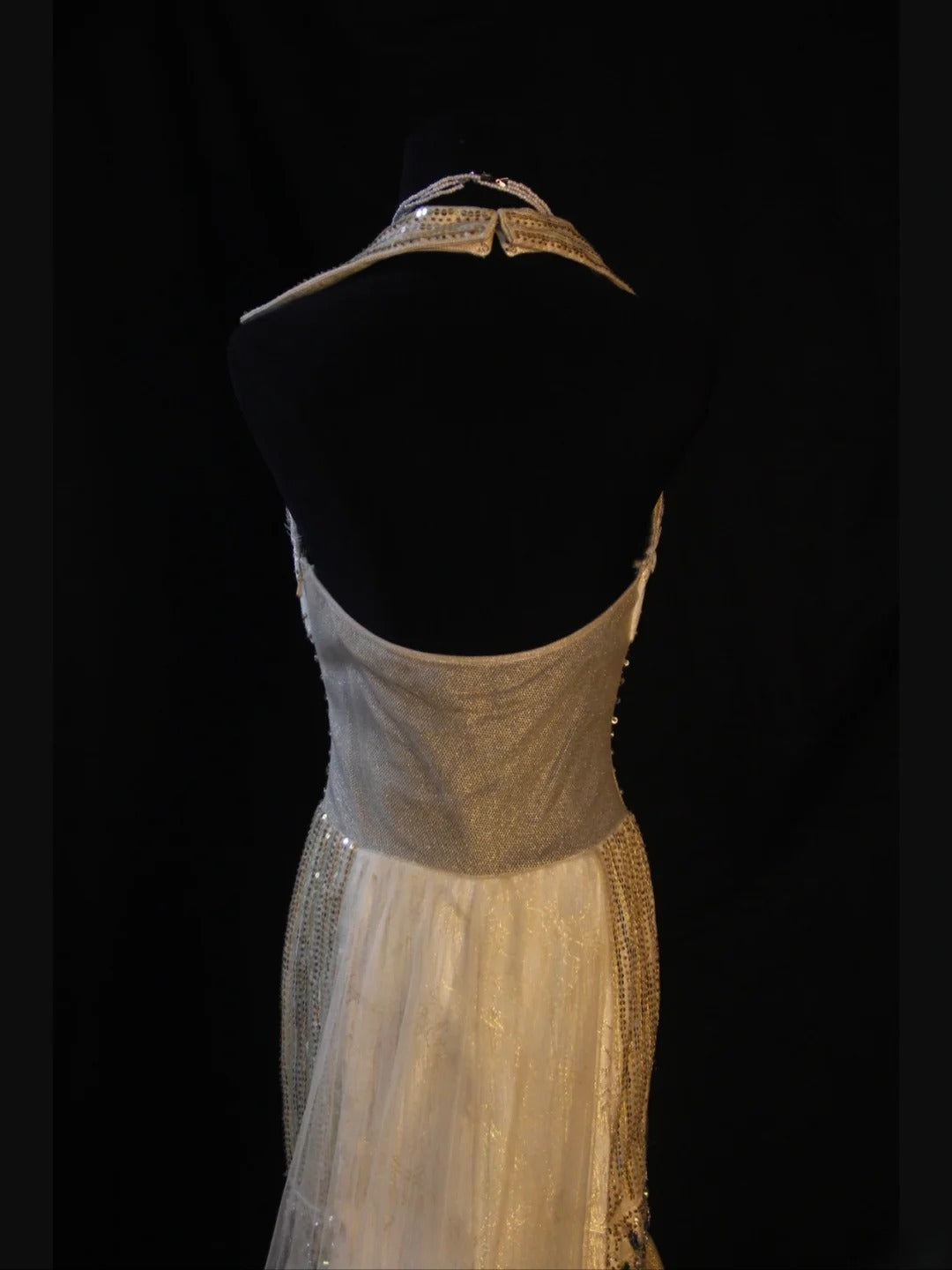 Retro 80s Mermaid Halter Champagne Tulle With Sequins Long Prom Dresses Inspo 22th Birthday Outfit Formal Dress AS471