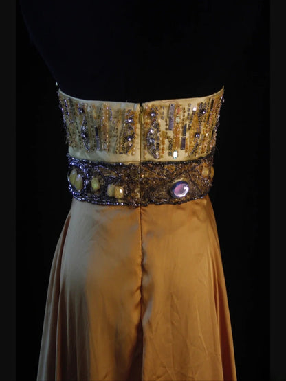 Retro-80er-Jahre-A-Linien-Kleid aus gelbem Tüll mit Perlenstickerei, trägerlos, langes Ballkleid, Inspiration für den 22. Geburtstag, formelles Kleid AS472