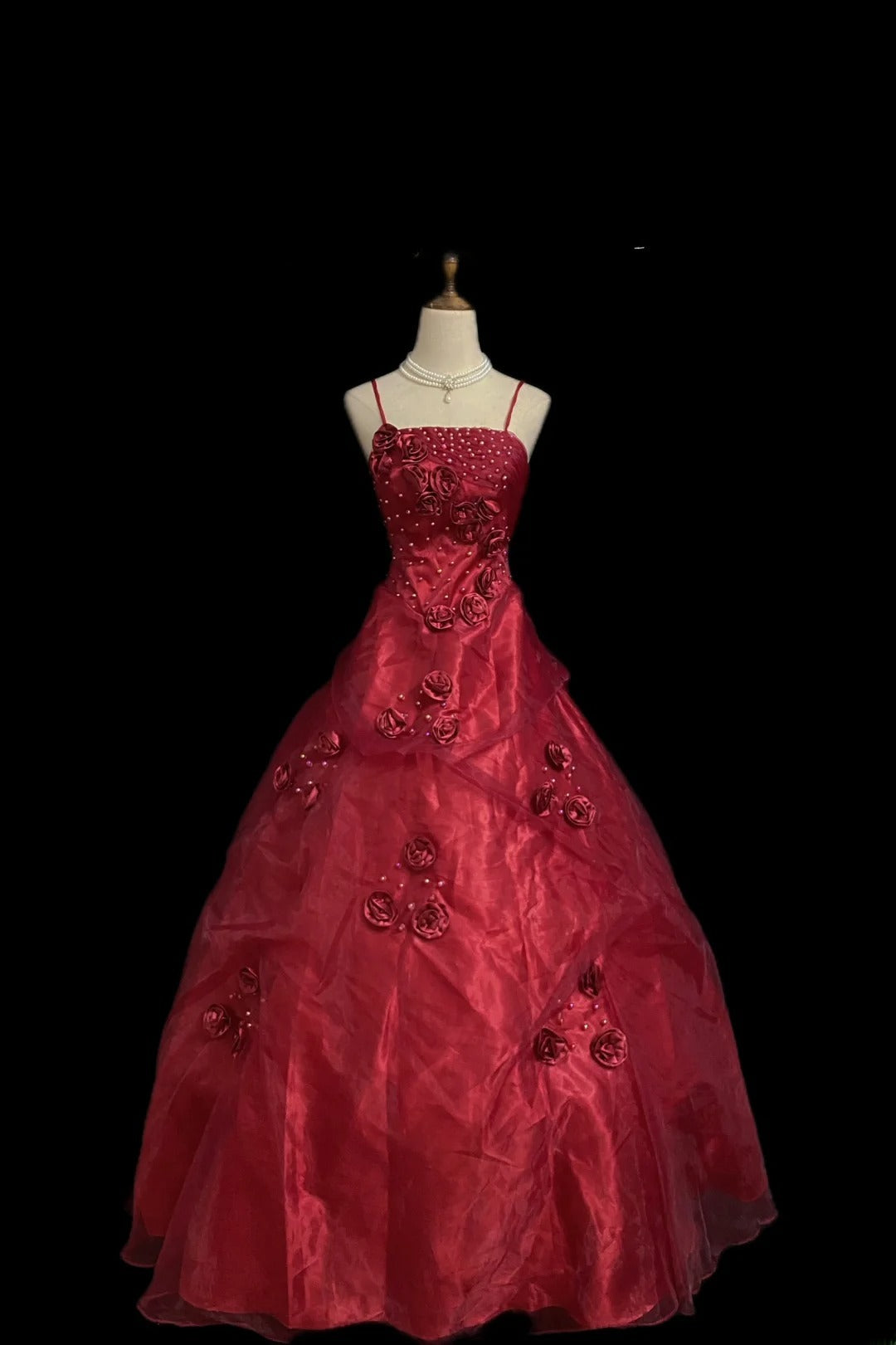 Aesthetic Ball Gown Spaghetti Straps Burgundy Tulle Long With 3D Flowers Long Quince Dress Quinceanera Dresses Formal 16th Birthday Outfits RB7929