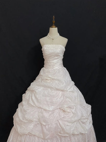 Princesses Fairytale Ball Gown Strapless Light Pink With Tiered Layers Lace Quince Dress Quinceanera Dresses Formal 16th Birthday Outfit RB7932