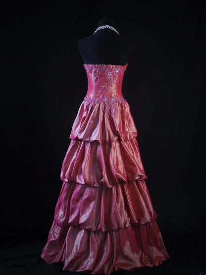 Robe de bal rétro années 80, bustier en satin rose orné de perles, longue, inspiration pour une tenue de 22e anniversaire, robe de soirée AS476