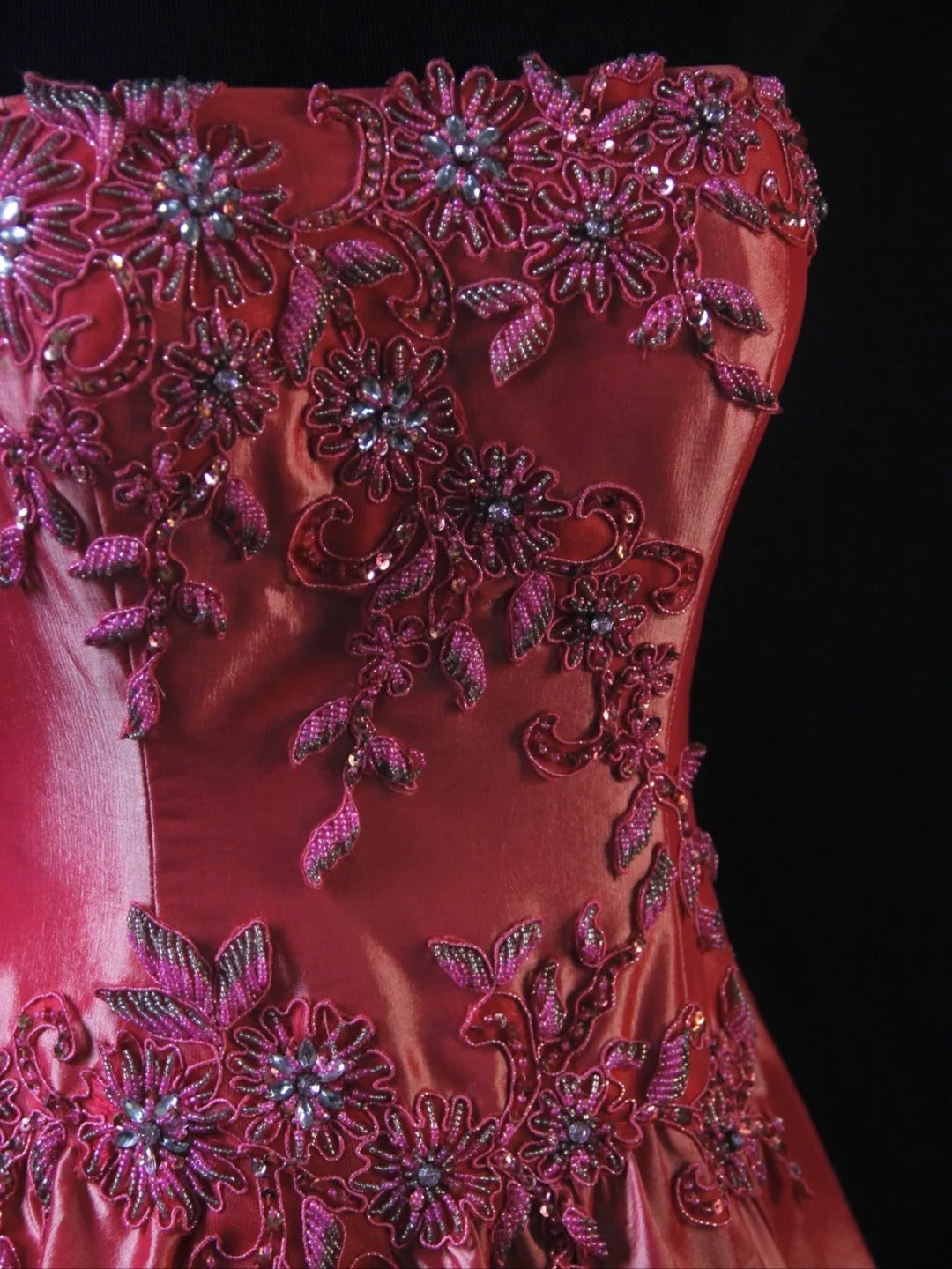 Robe de bal rétro années 80, bustier en satin rose orné de perles, longue, inspiration pour une tenue de 22e anniversaire, robe de soirée AS476