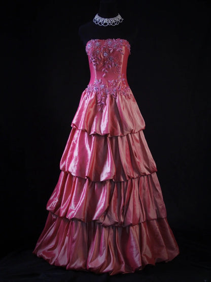 Robe de bal rétro années 80, bustier en satin rose orné de perles, longue, inspiration pour une tenue de 22e anniversaire, robe de soirée AS476