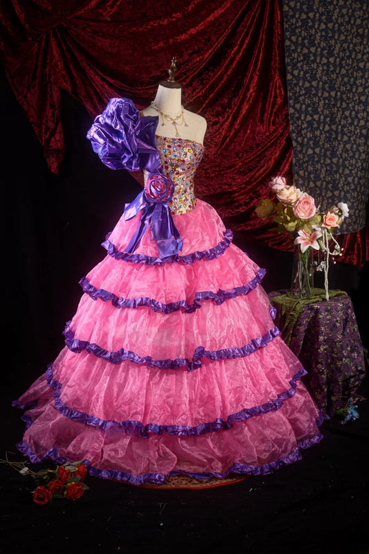 Wunderschönes Ballkleid mit einer Schulter in Pink und Lila für Quinceañera, mit 3D-Blumen für Sweet 15, 15 Anos Kleid, festliche Outfits RB8631