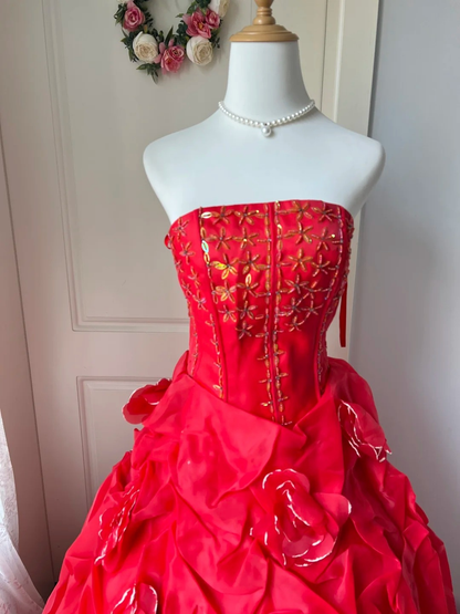 Sweet 16 Dress Ideas Ball Gown Strapless Red With Beading Ruffles Ball Gown Sweet Sixteen 16th Birthday Dresses RC0791