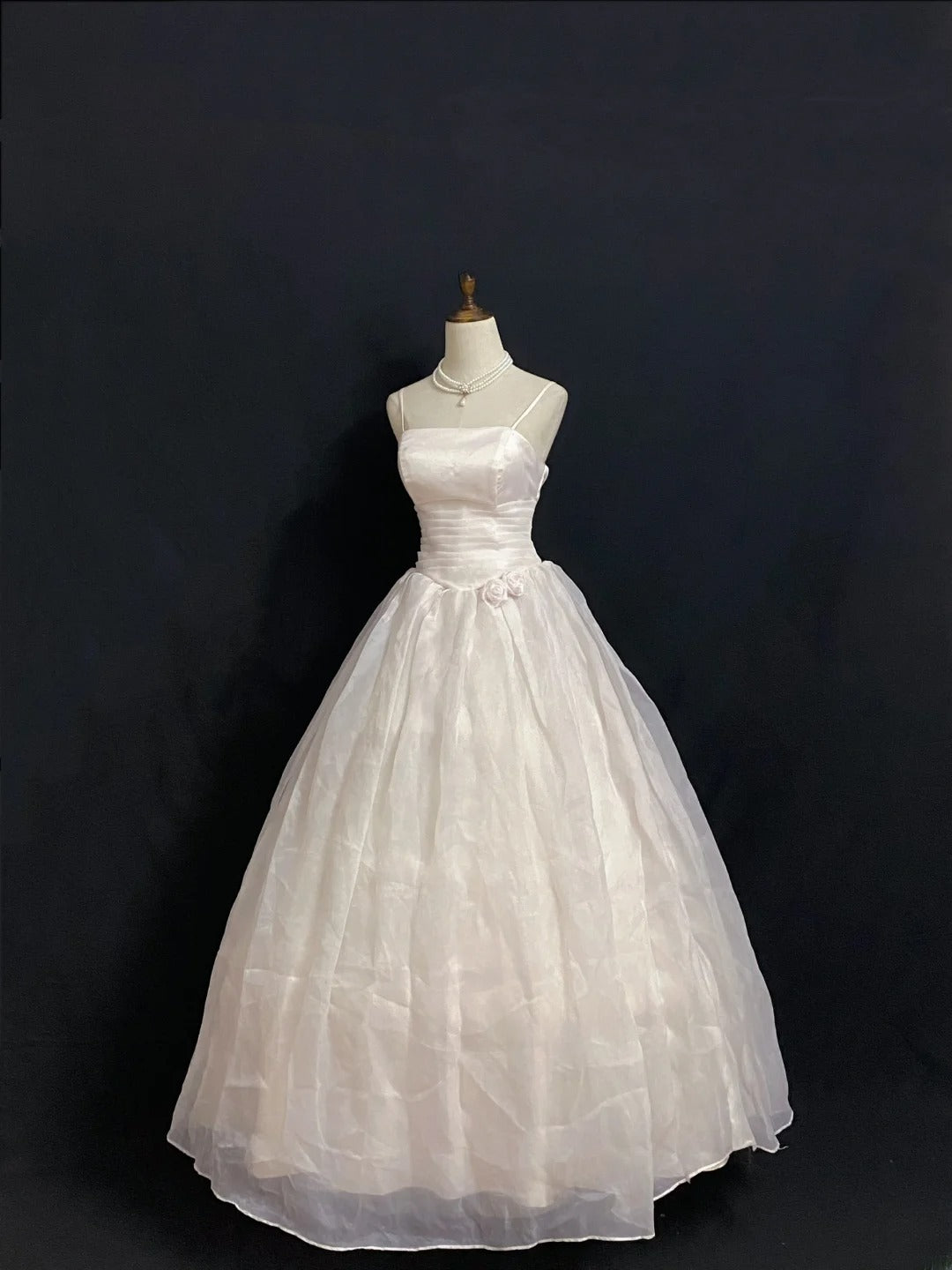 Aesthetic Ball Gown Spaghetti Straps Light Pearl Pink Long With 3D Flowers Long Quince Dress Quinceanera Dresses Formal Birthday Outfits RB7936