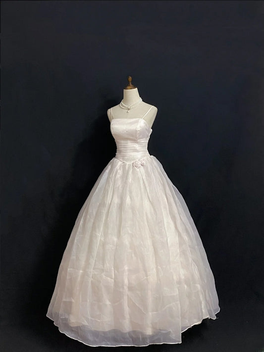 Aesthetic Ball Gown Spaghetti Straps Light Pearl Pink Long With 3D Flowers Long Quince Dress Quinceanera Dresses Formal Birthday Outfits RB7936