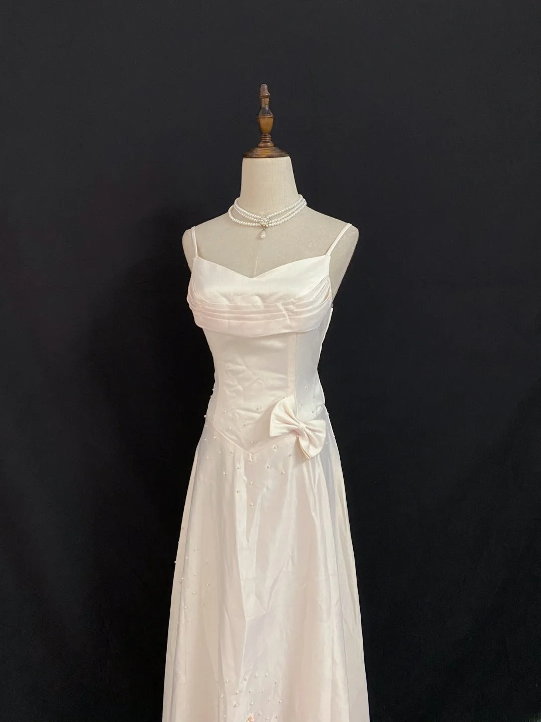 Vintage 90s A Line Spaghetti Straps Satin Pink With Beading Long Prom Dresses Formal Outfit Evening Night Dress RB7937