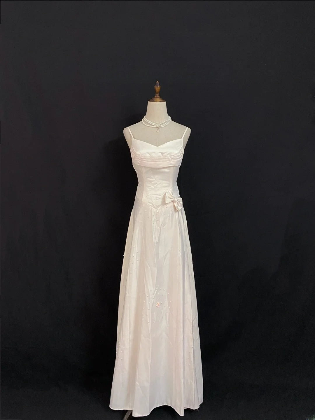 Vintage 90s A Line Spaghetti Straps Satin Pink With Beading Long Prom Dresses Formal Outfit Evening Night Dress RB7937
