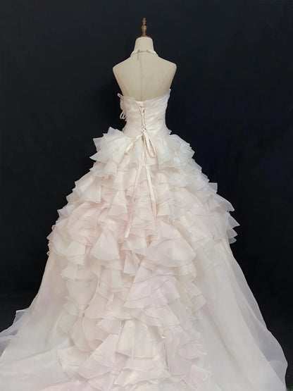 Princesses Fairytale Ball Gown Strapless Light Pink Long With Tiered Layers Long Quince Dress Quinceanera Dresses Formal Birthday Outfits RB7941