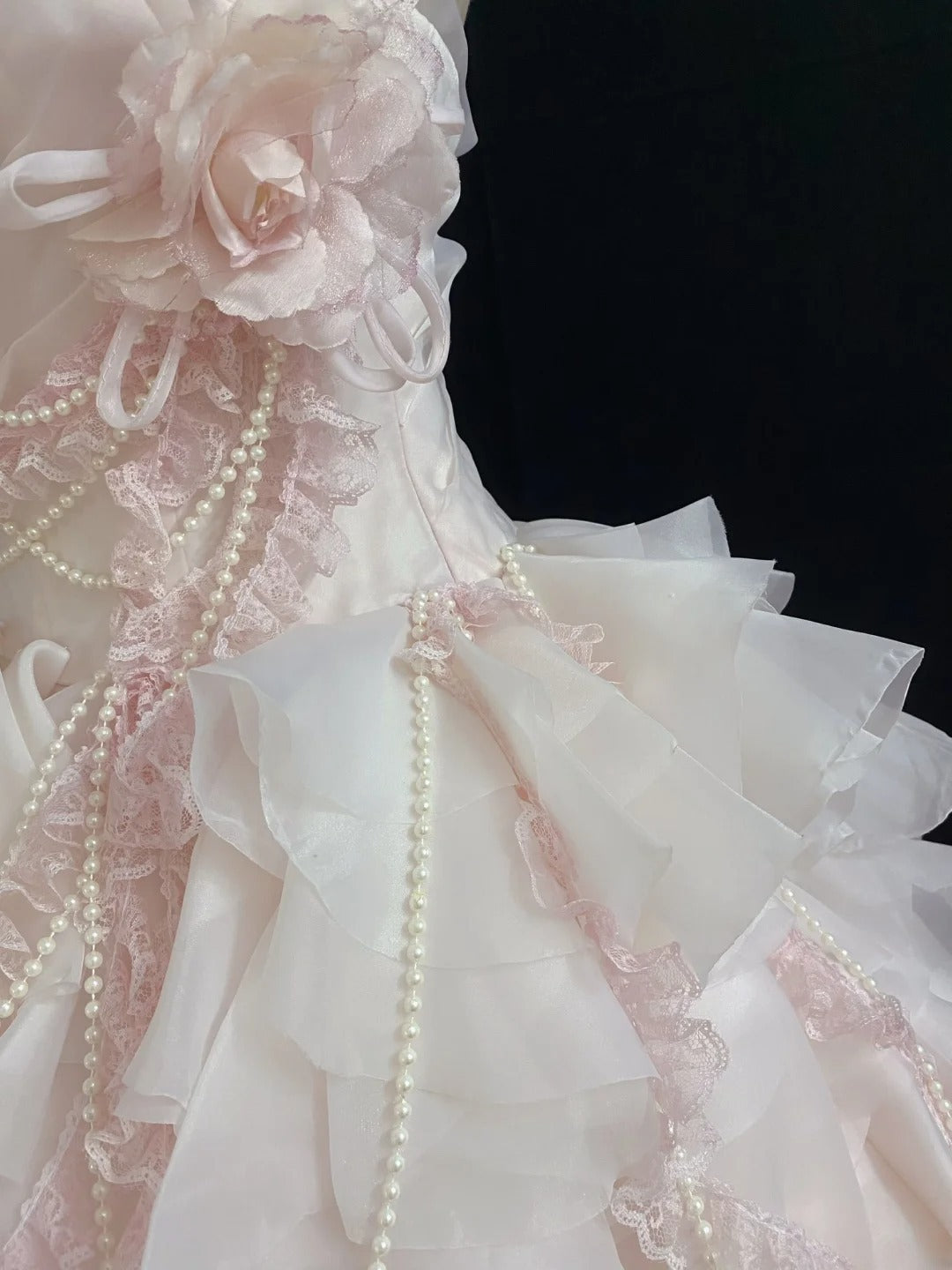 Princesses Fairytale Ball Gown Strapless Light Pink Long With Tiered Layers Long Quince Dress Quinceanera Dresses Formal Birthday Outfits RB7941