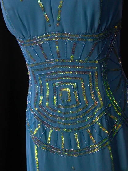 Vintage Mermaid V Neck Royal Blue Chiffon 90s With Beadings Prom Max Dresses Inspo 19th Birthday Outfit Formal Dress For Women AS483