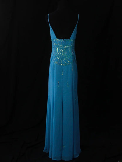 Vintage Mermaid V Neck Royal Blue Chiffon 90s With Beadings Prom Max Dresses Inspo 19th Birthday Outfit Formal Dress For Women AS483