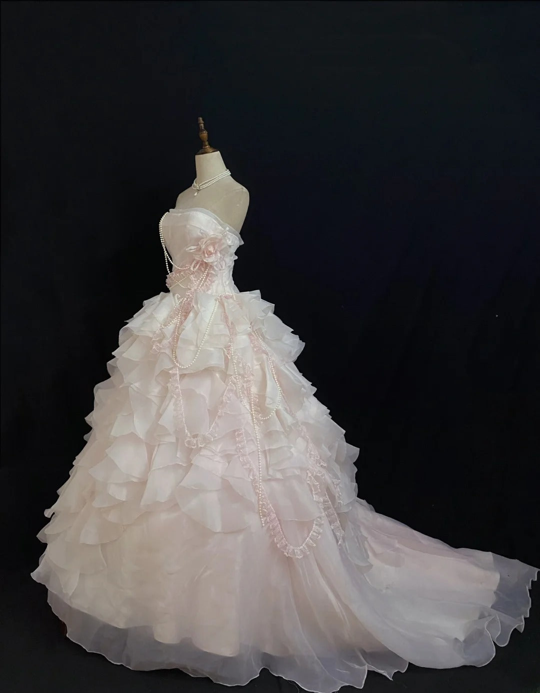 Princesses Fairytale Ball Gown Strapless Light Pink Long With Tiered Layers Long Quince Dress Quinceanera Dresses Formal Birthday Outfits RB7941
