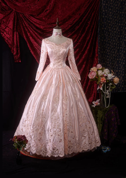 Pretty Ball Gown Pink With Appliqued Long Sleeves Quinceanera Dresses For Sweet 15 15 Anos Gown Formal Outfits RB8637