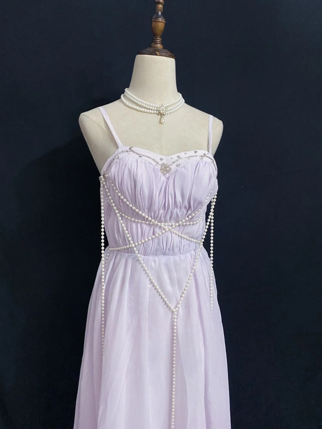 Vintage 80s A Line Spaghetti Straps Lilac Chiffon Long Prom Dresses Formal Outfit Evening Night Dress RB7947
