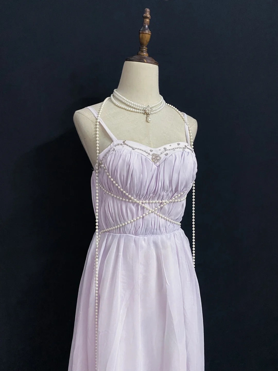 Vintage 80s A Line Spaghetti Straps Lilac Chiffon Long Prom Dresses Formal Outfit Evening Night Dress RB7947
