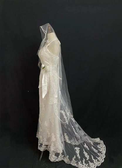 Vintage 80s Mermaid Halter Ivory Lace With Flowers Wedding Veil Brides Gown Bridal Dress Wedding Dresses RB7748