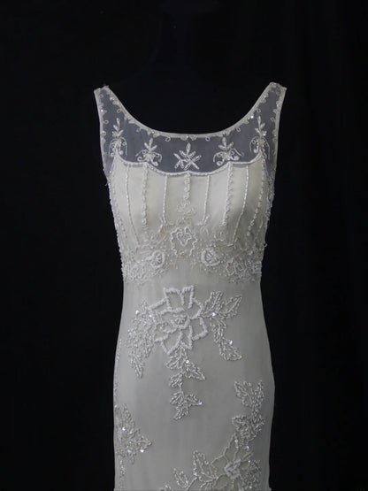 Retro 80er Jahre Meerjungfrauen-Kleid aus weißem Chiffon mit Perlenstickerei, langes Ballkleid, Inspiration für den 21. Geburtstag, formelles Kleid AS491