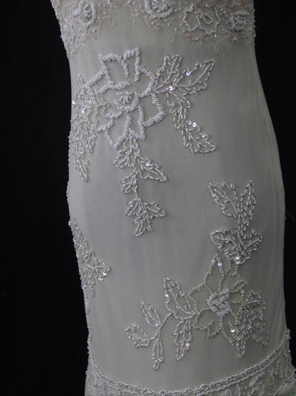 Retro 80er Jahre Meerjungfrauen-Kleid aus weißem Chiffon mit Perlenstickerei, langes Ballkleid, Inspiration für den 21. Geburtstag, formelles Kleid AS491