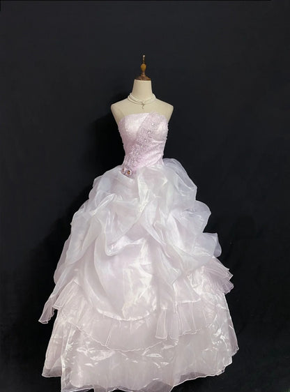 Princesses Fairytale Ball Gown Strapless Lilac With Flowers Tiered Quince Dress Quinceanera Dresses Formal 16th Birthday Outfit RB7950