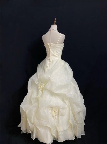 Princesses Fairytale Ball Gown Spaghetti Straps Yellow Long With 3D Flowers Long Quince Dress Quinceanera Dresses Formal Birthday Outfits RB7951