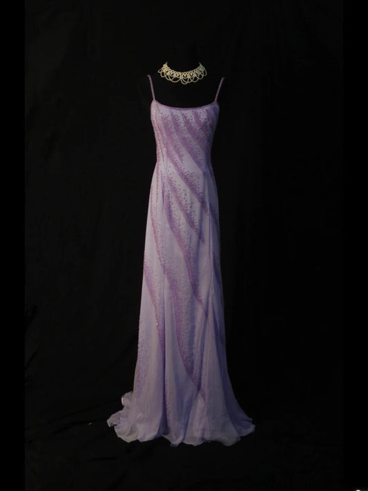 Vintage A-Linien-Kleid mit Spaghettiträgern, lila, rückenfrei, Chiffon, 90er-Jahre-Stil, mit Perlen, Inspiration für den 19. Geburtstag, formelles Kleid für Damen AS497