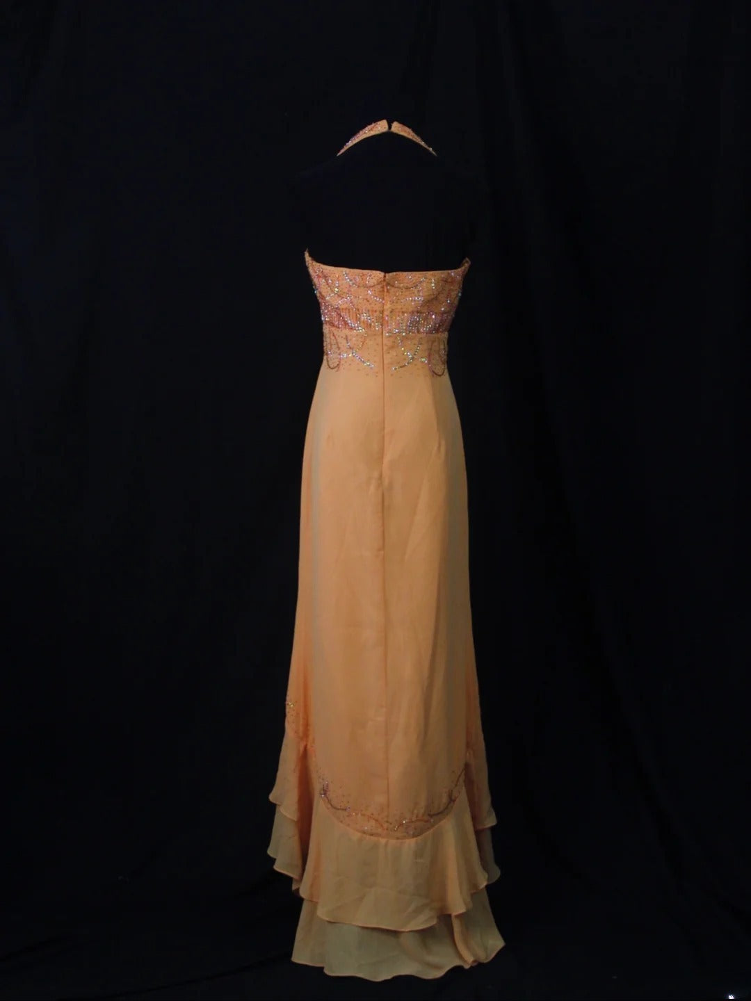 Robe de bal rétro années 80, dos nu asymétrique, en mousseline orange avec perles argentées - Inspiration pour une tenue de 22e anniversaire - Robe de soirée AS498