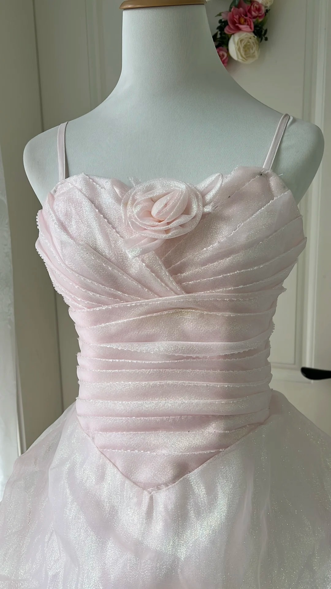 Fairytale Sweet 16 Princess Ball Gown Spaghetti Straps Pink With Tiered Skirt Floor‑Length RC0809