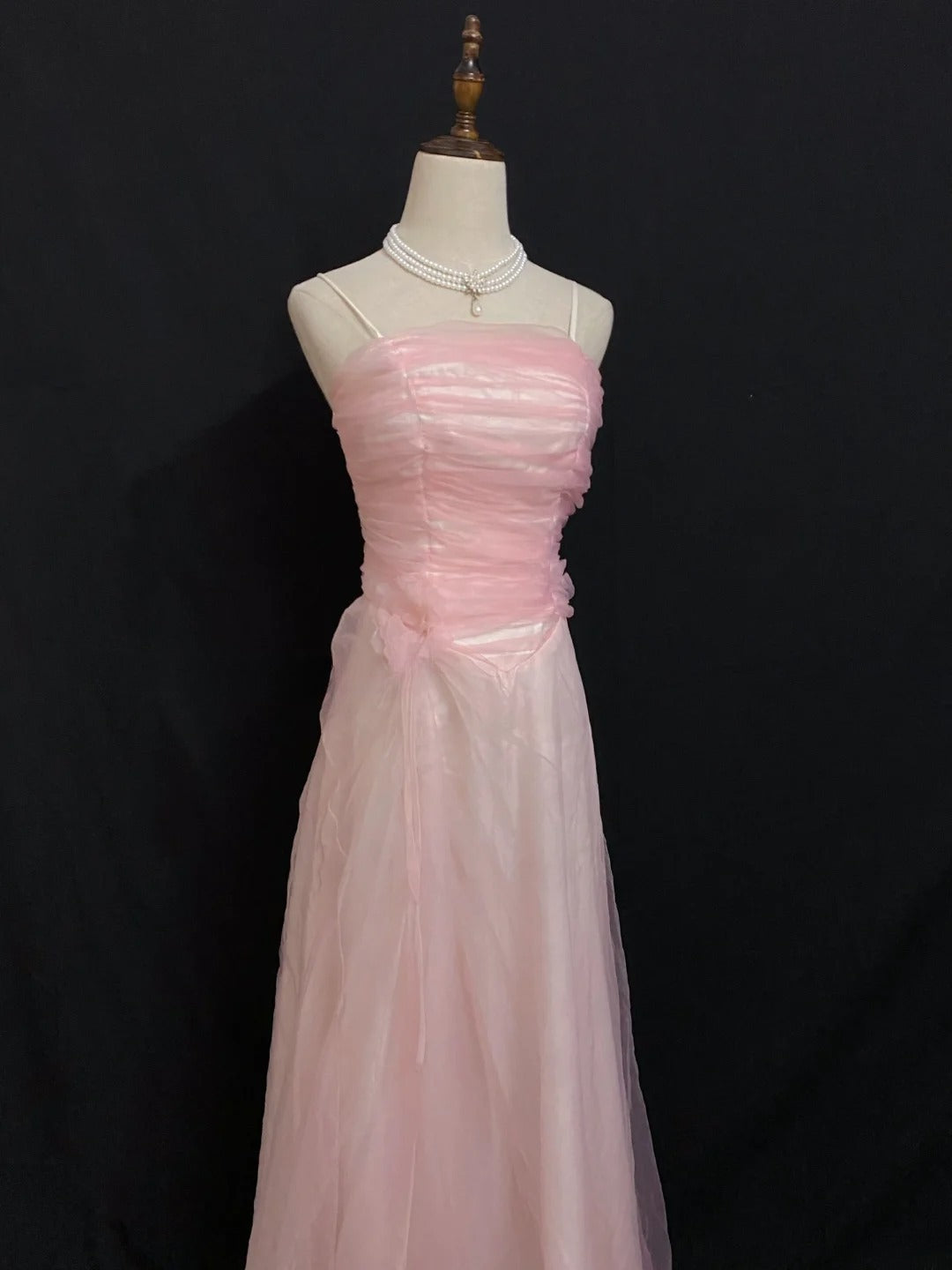 Vintage 80s A Line Spaghetti Straps Pink Tulle Long Prom Dresses Formal Outfits Evening Night Dress RB7956