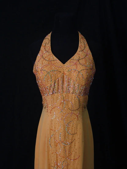 Robe de bal rétro années 80, dos nu asymétrique, en mousseline orange avec perles argentées - Inspiration pour une tenue de 22e anniversaire - Robe de soirée AS498