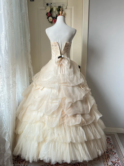 Sweet 16 Quinceanera Dress Strapless Daffodil Tiered Ball Gown With Bows Ruffled RC0810