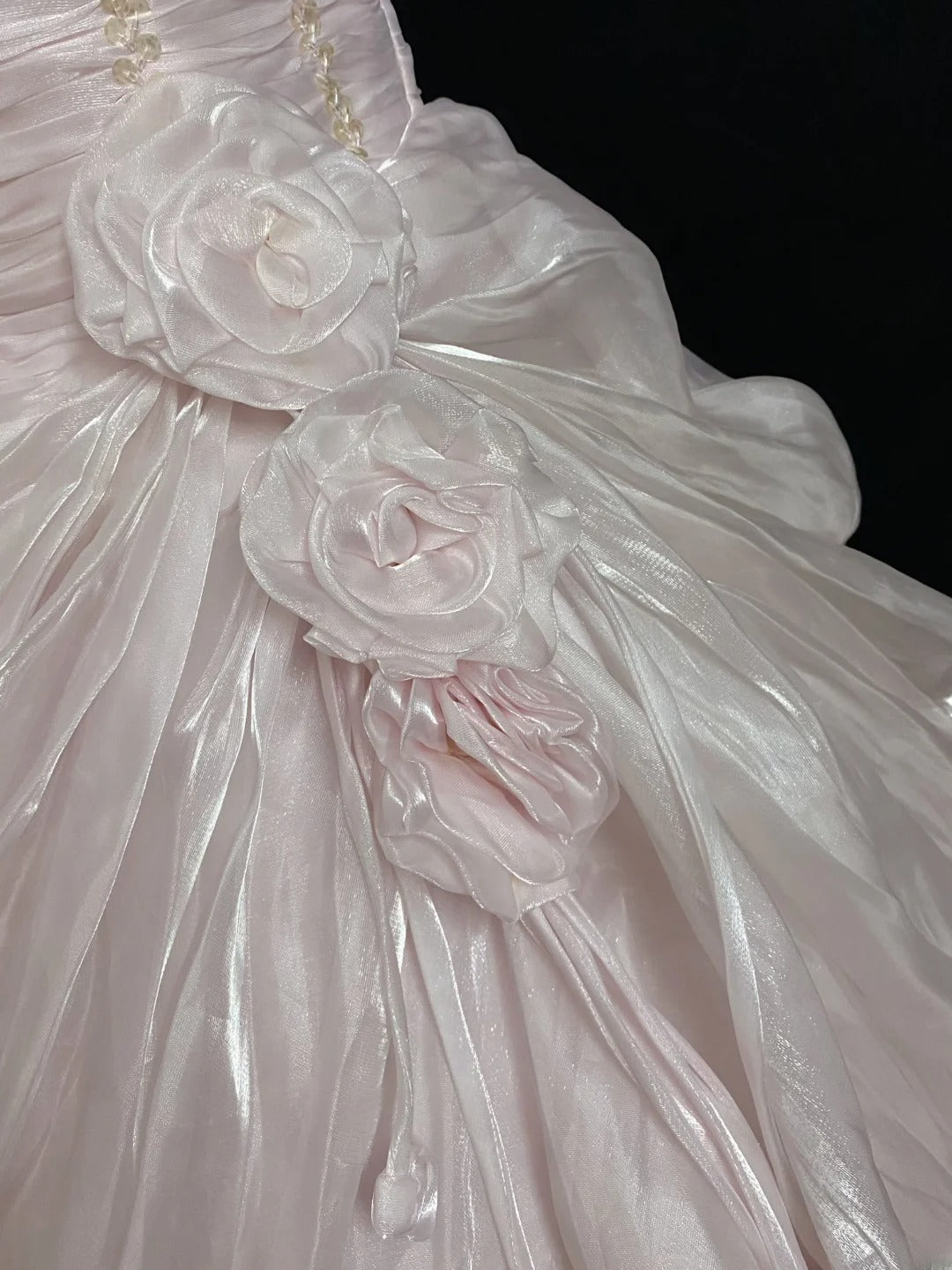 Princesses Fairytale Ball Gown Strapless Light Pink With Flowers Ruffled Quince Dress Quinceanera Dresses Formal 16th Birthday Outfit RB7957
