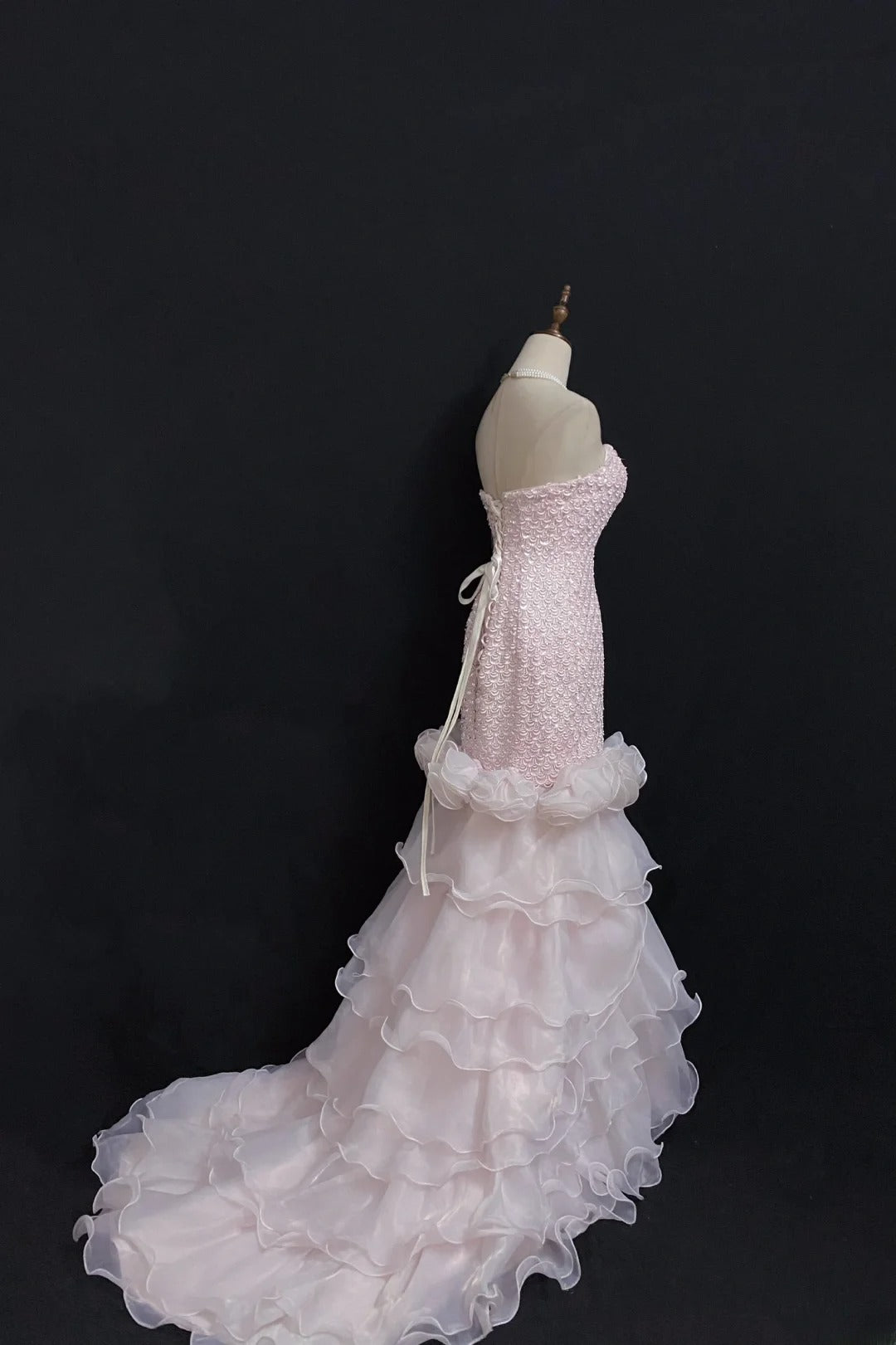 Vintage 80s Mermaid Sweethert Pink Organza Long Prom Dresses Formal Outfits Evening Night Dress RB7960